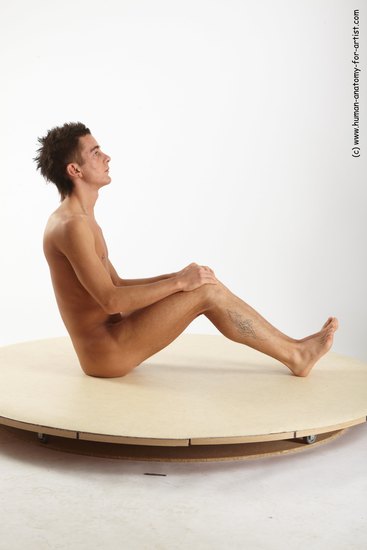 Nude Man White Sitting poses - simple Athletic Short Brown Sitting poses - ALL Realistic