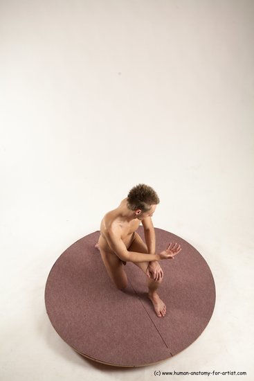 Nude Man White Kneeling poses - ALL Slim Short Brown Kneeling poses - on one knee Multi angles poses Realistic
