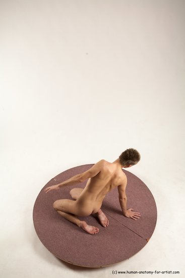 Nude Man White Kneeling poses - ALL Slim Short Brown Kneeling poses - on both knees Multi angles poses Realistic