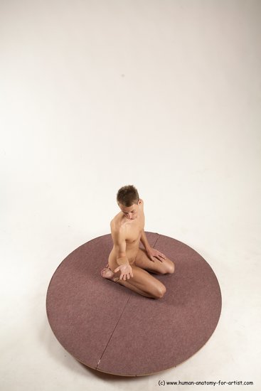 Nude Man White Kneeling poses - ALL Slim Short Brown Kneeling poses - on both knees Multi angles poses Realistic