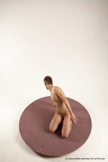 Nude Man White Kneeling poses - ALL Slim Short Brown Kneeling poses - on both knees Multi angles poses Realistic