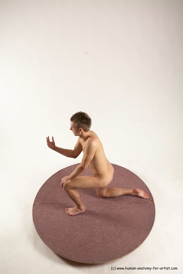 Nude Man White Kneeling poses - ALL Slim Short Brown Kneeling poses - on one knee Multi angles poses Realistic