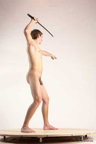 Nude Fighting with sword Man White Standing poses - ALL Athletic Short Brown Standing poses - simple Multi angles poses Realistic