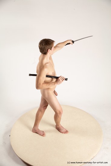 Nude Fighting with sword Man White Standing poses - ALL Athletic Short Brown Standing poses - simple Multi angles poses Realistic