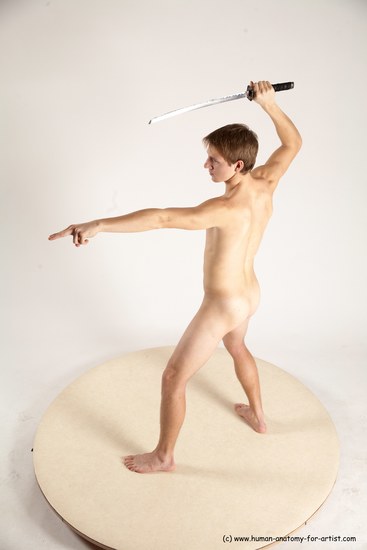 Nude Fighting with sword Man White Standing poses - ALL Athletic Short Brown Standing poses - simple Multi angles poses Realistic