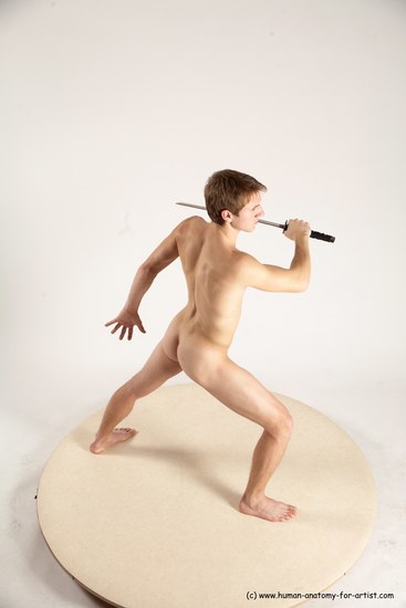 Nude Fighting with sword Man White Standing poses - ALL Athletic Short Brown Standing poses - simple Multi angles poses Realistic