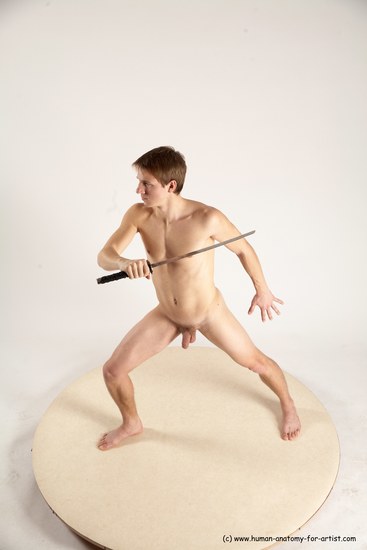 Nude Fighting with sword Man White Standing poses - ALL Athletic Short Brown Standing poses - simple Multi angles poses Realistic