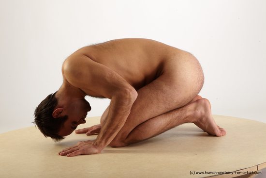 Nude Man White Kneeling poses - ALL Slim Short Brown Kneeling poses - on both knees Realistic