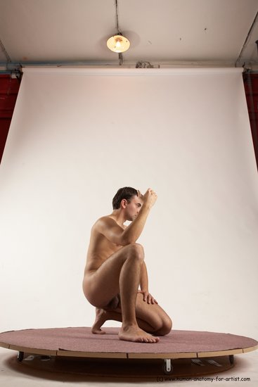 Nude Man White Kneeling poses - ALL Slim Short Brown Kneeling poses - on one knee Multi angles poses Realistic