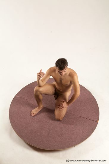 Nude Man White Kneeling poses - ALL Slim Short Brown Kneeling poses - on one knee Multi angles poses Realistic