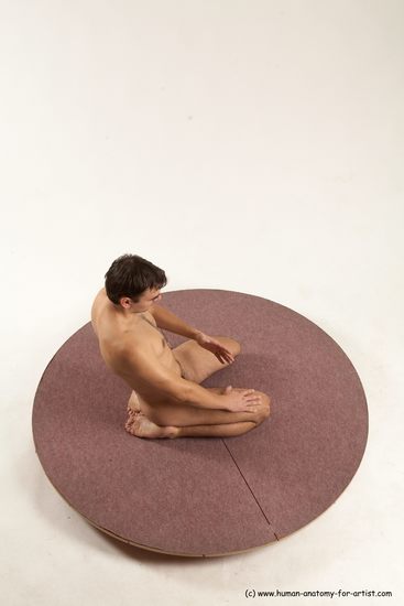 Nude Man White Slim Short Brown Sitting poses - ALL Sitting poses - on knees Multi angles poses Realistic