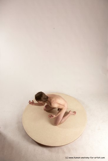 Nude Man White Kneeling poses - ALL Slim Short Brown Kneeling poses - on both knees Multi angles poses Realistic