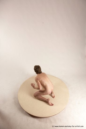 Nude Man White Kneeling poses - ALL Slim Short Brown Kneeling poses - on both knees Multi angles poses Realistic