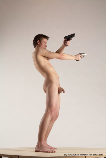 Nude Fighting with gun Man White Standing poses - ALL Slim Short Brown Standing poses - simple Multi angles poses Realistic