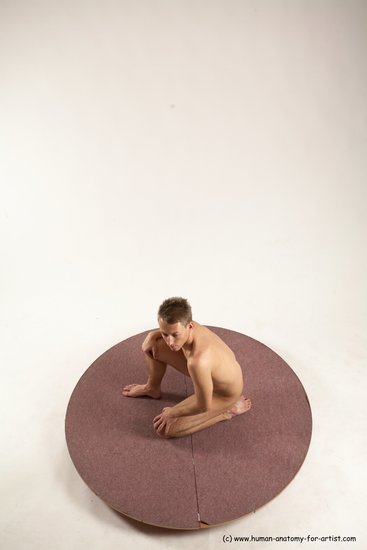 Nude Man White Kneeling poses - ALL Slim Short Brown Kneeling poses - on one knee Multi angles poses Realistic