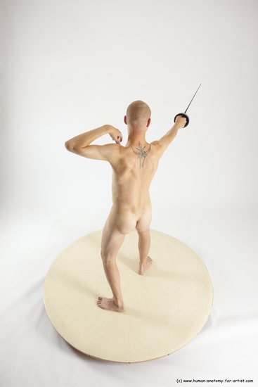 Nude Fighting with sword Man White Standing poses - ALL Slim Bald Standing poses - simple Multi angles poses Realistic