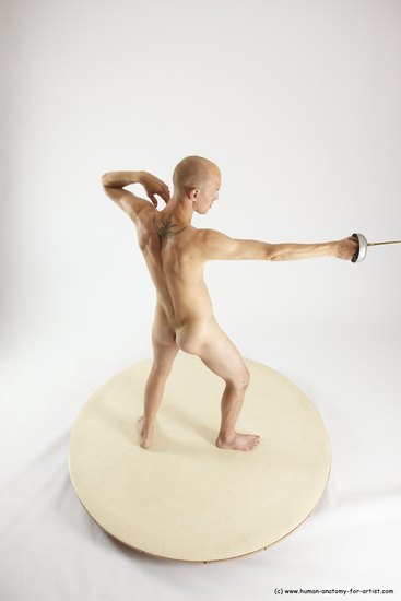 Nude Fighting with sword Man White Standing poses - ALL Slim Bald Standing poses - simple Multi angles poses Realistic