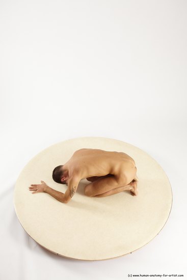 Nude Man White Kneeling poses - ALL Athletic Short Brown Kneeling poses - on both knees Multi angles poses Realistic