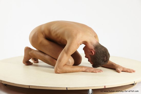 Nude Man White Kneeling poses - ALL Athletic Short Brown Kneeling poses - on both knees Multi angles poses Realistic