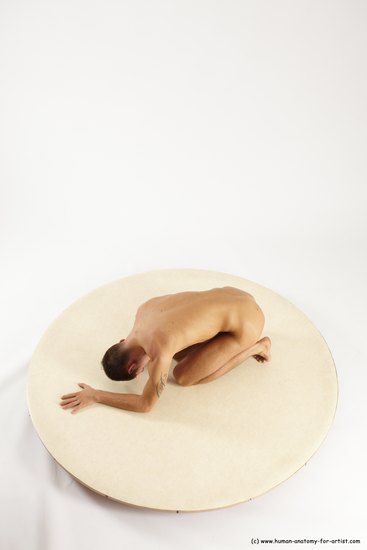 Nude Man White Kneeling poses - ALL Athletic Short Brown Kneeling poses - on both knees Multi angles poses Realistic