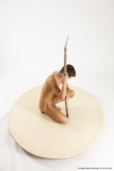 Nude Man White Kneeling poses - ALL Athletic Short Brown Kneeling poses - on both knees Multi angles poses Realistic