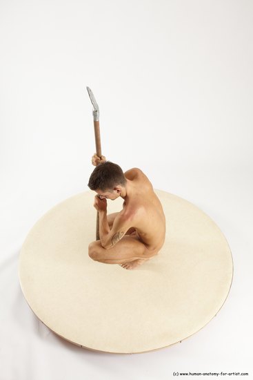 Nude Man White Kneeling poses - ALL Athletic Short Brown Kneeling poses - on both knees Multi angles poses Realistic