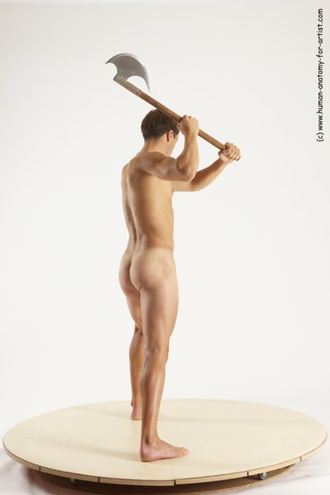 Nude Fighting with axe Man White Standing poses - ALL Athletic Short Brown Standing poses - simple Multi angles poses Realistic