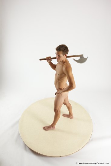 Nude Fighting with axe Man White Standing poses - ALL Athletic Short Brown Standing poses - simple Multi angles poses Realistic