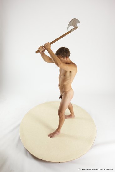 Nude Fighting with axe Man White Standing poses - ALL Athletic Short Brown Standing poses - simple Multi angles poses Realistic