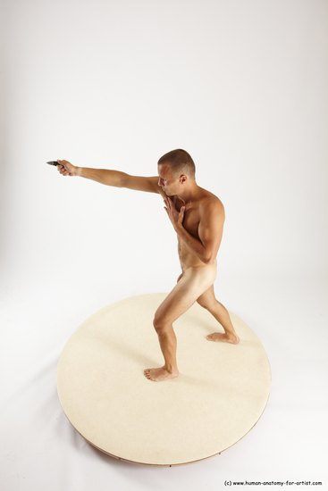 Nude Fighting with knife Man White Standing poses - ALL Slim Short Brown Standing poses - simple Multi angles poses Realistic