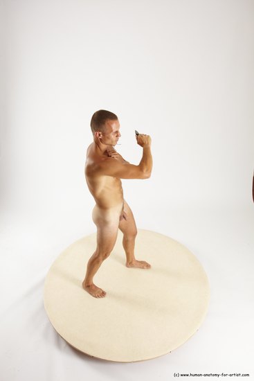 Nude Fighting with knife Man White Standing poses - ALL Slim Short Brown Standing poses - simple Multi angles poses Realistic