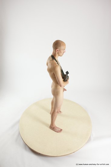 Nude Fighting with submachine gun Man White Standing poses - ALL Slim Bald Standing poses - simple Multi angles poses Realistic