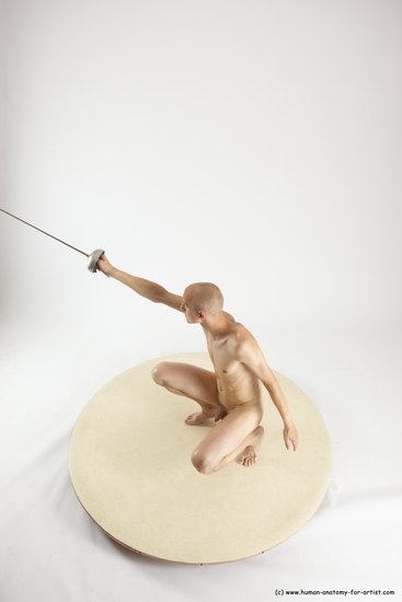 Nude Fighting with sword Man White Standing poses - ALL Slim Bald Standing poses - knee-bend Multi angles poses Realistic