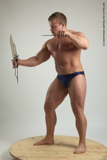 Swimsuit Fighting with knife Man White Standing poses - ALL Muscular Short Brown Standing poses - simple Academic