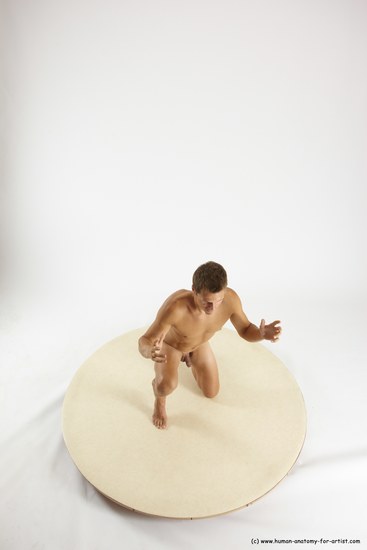 Nude Man White Kneeling poses - ALL Athletic Short Brown Kneeling poses - on one knee Multi angles poses Realistic