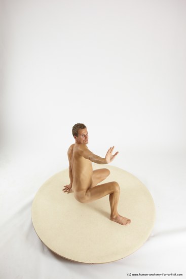 Nude Man White Kneeling poses - ALL Athletic Short Brown Kneeling poses - on one knee Multi angles poses Realistic