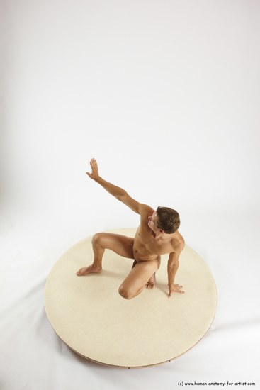 Nude Man White Kneeling poses - ALL Athletic Short Brown Kneeling poses - on one knee Multi angles poses Realistic