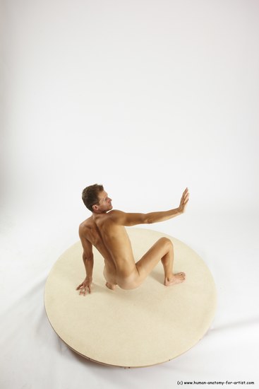 Nude Man White Kneeling poses - ALL Athletic Short Brown Kneeling poses - on one knee Multi angles poses Realistic