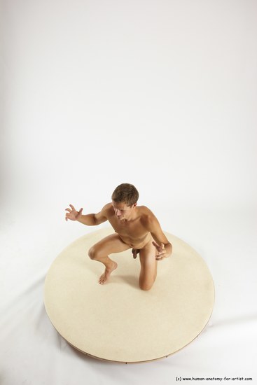 Nude Man White Kneeling poses - ALL Athletic Short Brown Kneeling poses - on one knee Multi angles poses Realistic