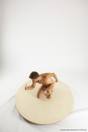 Nude Man White Kneeling poses - ALL Athletic Short Brown Kneeling poses - on one knee Multi angles poses Realistic