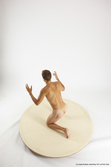 Nude Man White Kneeling poses - ALL Athletic Short Brown Kneeling poses - on one knee Multi angles poses Realistic