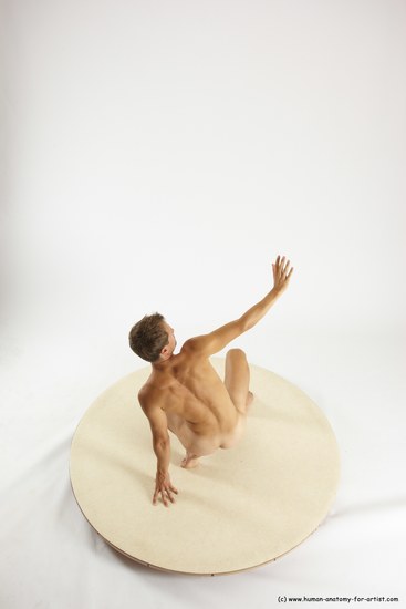 Nude Man White Kneeling poses - ALL Athletic Short Brown Kneeling poses - on one knee Multi angles poses Realistic