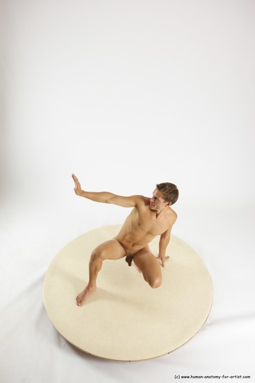 Nude Man White Kneeling poses - ALL Athletic Short Brown Kneeling poses - on one knee Multi angles poses Realistic