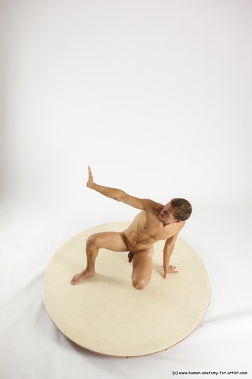 Nude Man White Kneeling poses - ALL Athletic Short Brown Kneeling poses - on one knee Multi angles poses Realistic