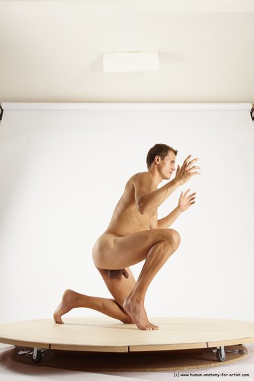 Nude Man White Kneeling poses - ALL Athletic Short Brown Kneeling poses - on one knee Multi angles poses Realistic