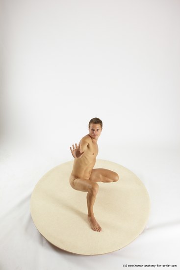 Nude Man White Kneeling poses - ALL Athletic Short Brown Kneeling poses - on one knee Multi angles poses Realistic