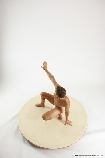 Nude Man White Kneeling poses - ALL Athletic Short Brown Kneeling poses - on one knee Multi angles poses Realistic