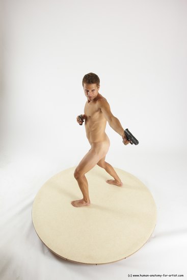 Nude Fighting with gun Man White Standing poses - ALL Athletic Short Brown Standing poses - simple Multi angles poses Realistic