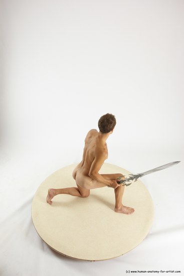 Nude Fighting with sword Man White Kneeling poses - ALL Athletic Short Brown Kneeling poses - on one knee Multi angles poses Realistic