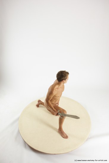 Nude Fighting with sword Man White Kneeling poses - ALL Athletic Short Brown Kneeling poses - on one knee Multi angles poses Realistic